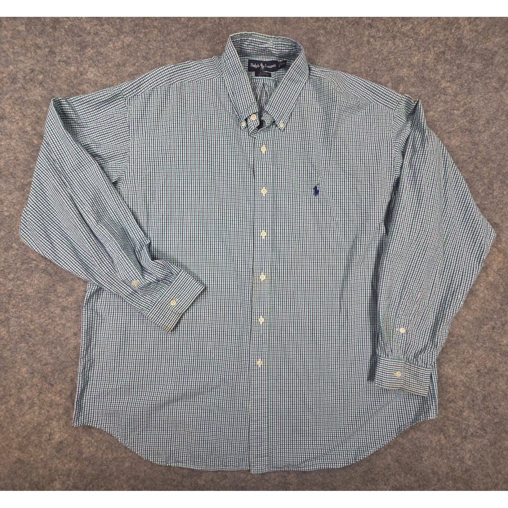 Ralph Lauren Blake Mens XXL Green Blue Gingham Plaid Cotton Button Down Shirt